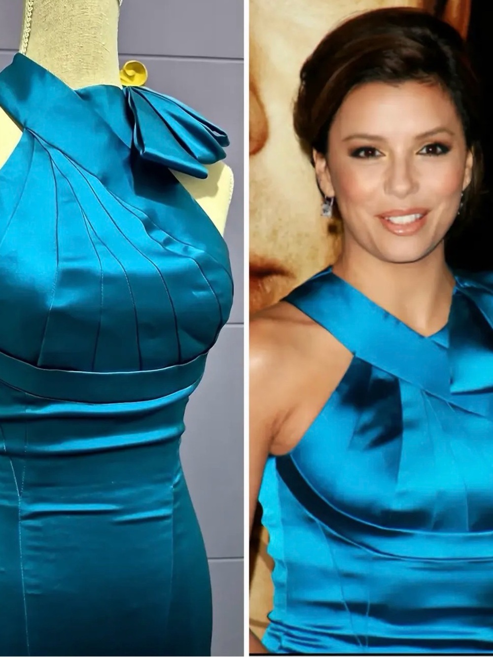 Y2K Teal Satin Halter Evening Dress